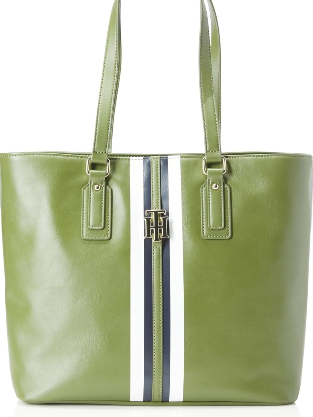 Tommy Hilfiger Olive Green Stripe Tote with Logo